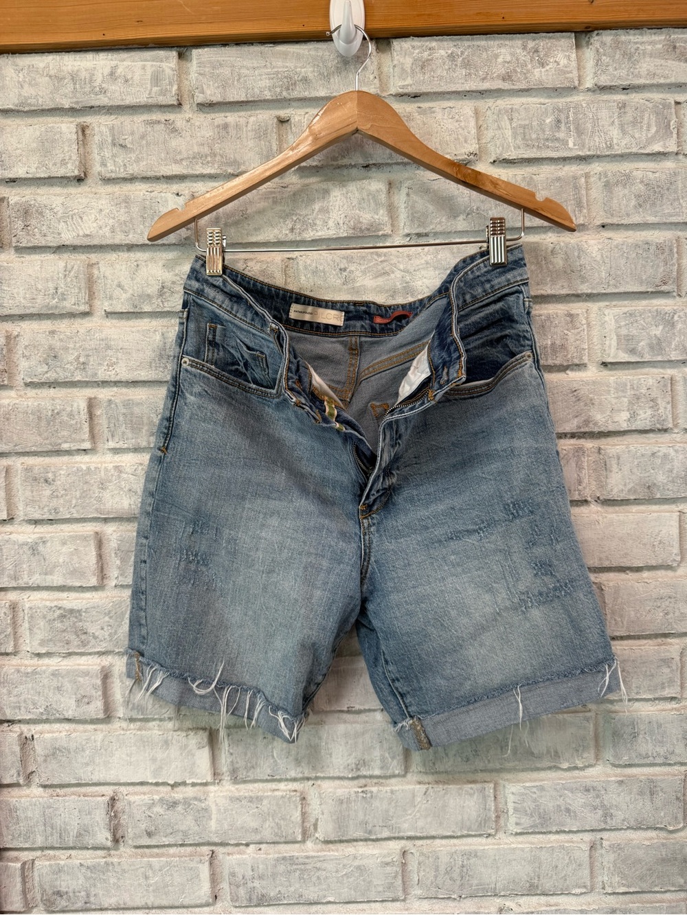 Anthropologie Mid Wash Denim Jean Shorts with Frayed Hem